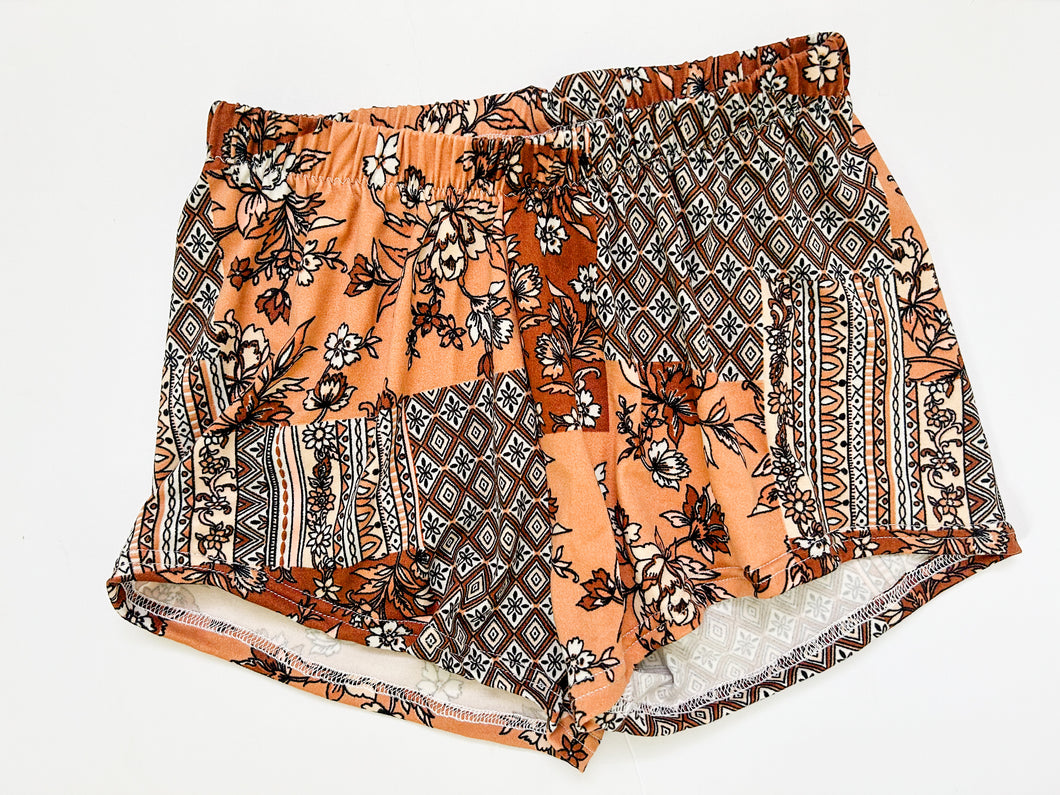 Brown Patchwork Breezy Shorts