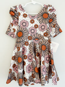 Ready to ship brown floral bow back twirl dress