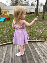 Load image into Gallery viewer, Purple Swiss dot twirl dress
