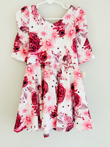 Maroon floral bow back dress