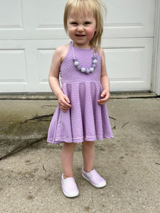 Purple Swiss dot twirl dress